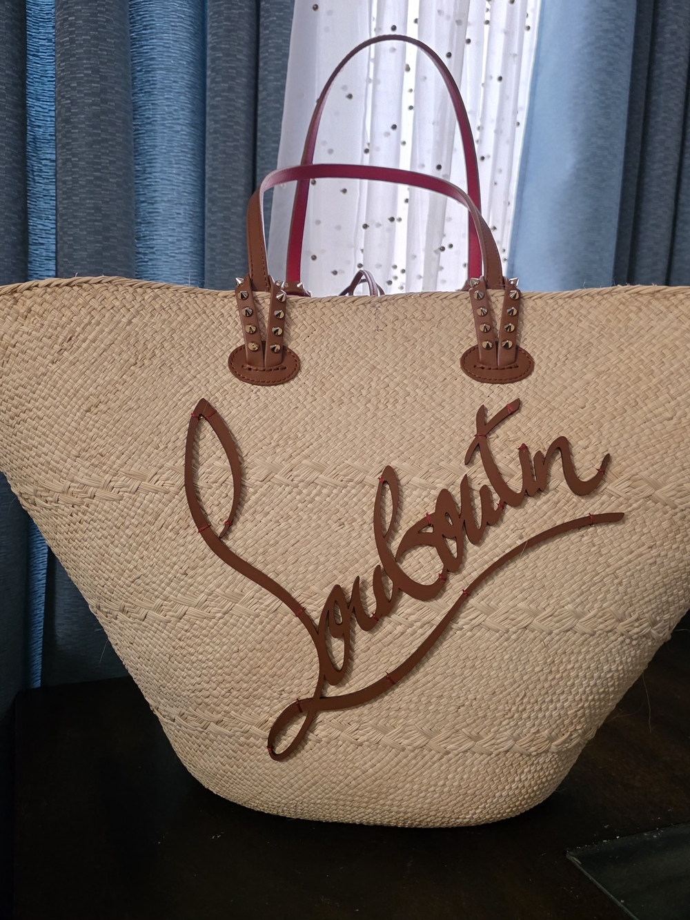 Christian Louboutin Straw Tote Bag in Natural with Brown Trim